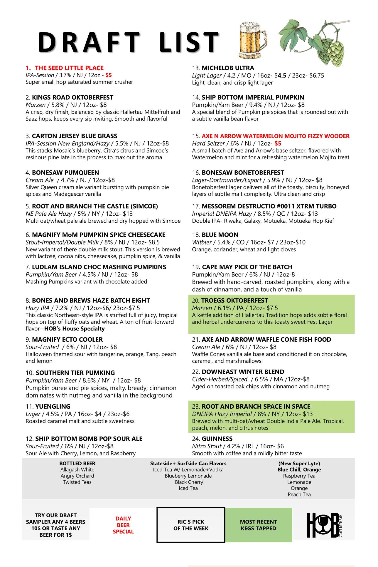 draft menu