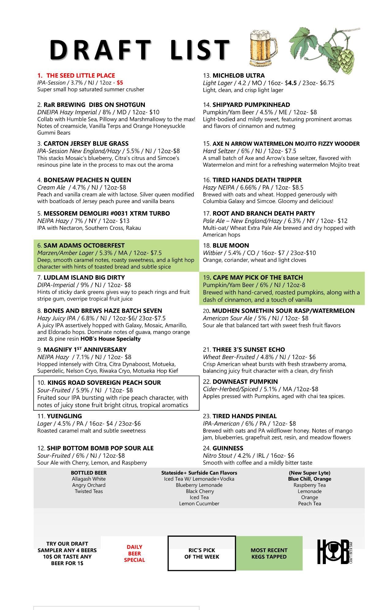 draft menu