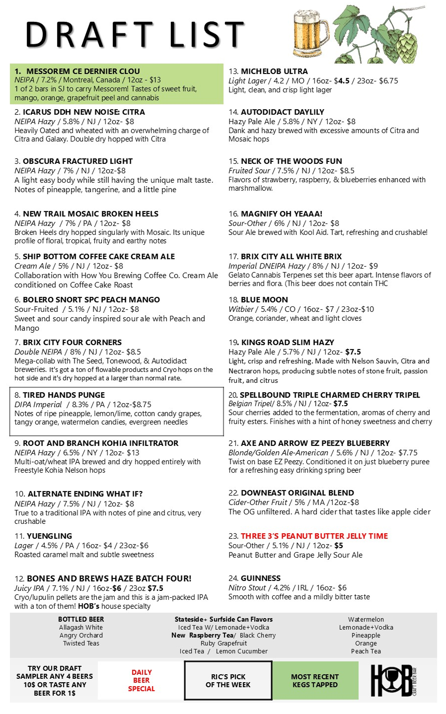 draft menu