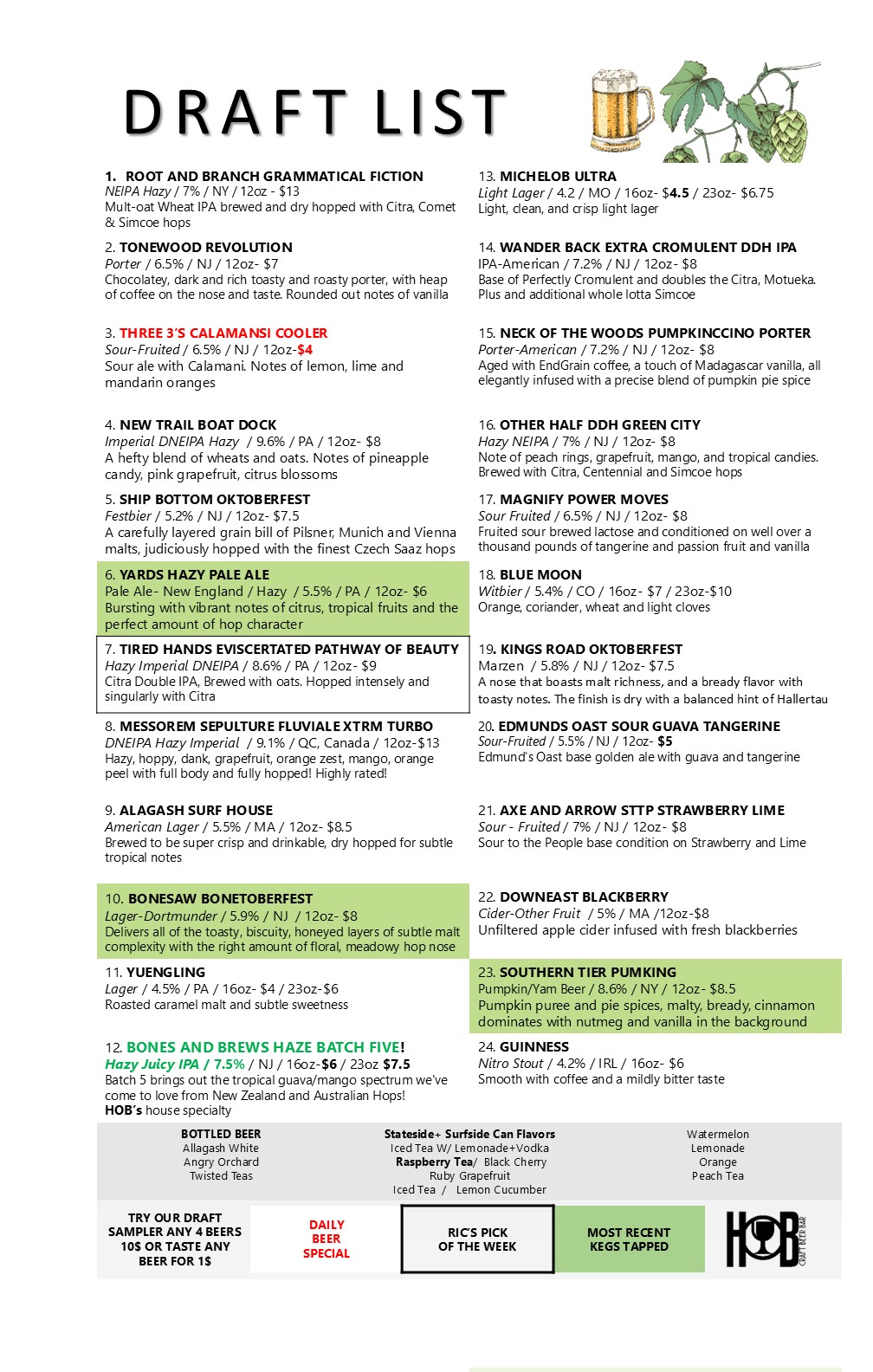 draft menu